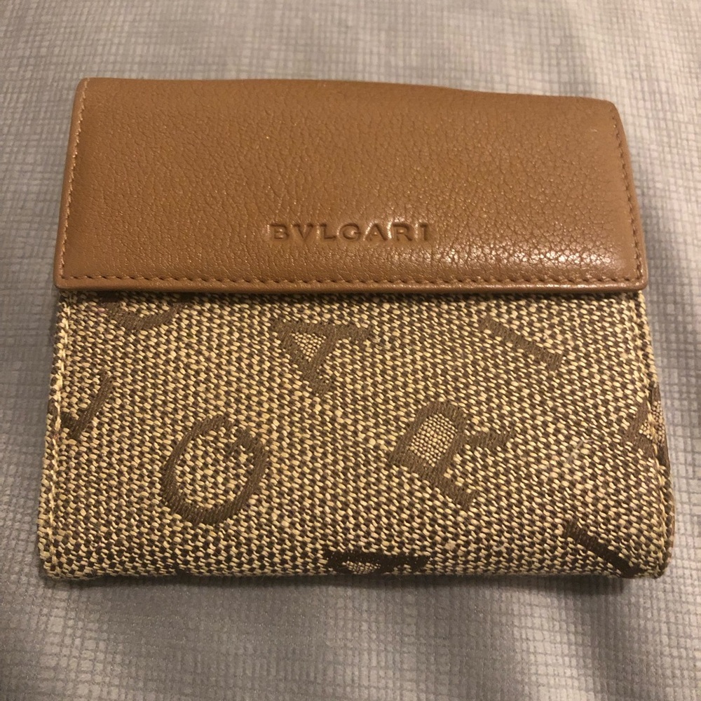 BVLGARI Tobacco Maxilogo Canvas Brown wallet